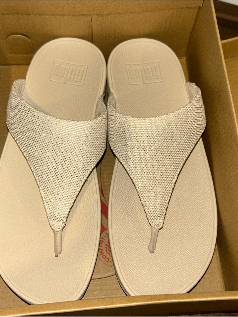 Fitflop Women's Lulu Glitz-Canvas Toe-Post Sandals, Size US 6 Platino